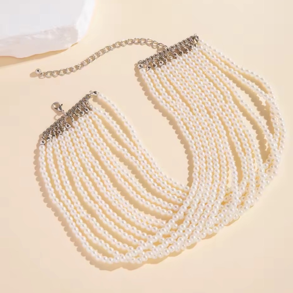 Vintage Multi-Strand White Pearl Choker Necklace